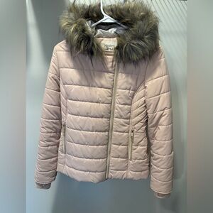 Maralyn & Me Blush Quilted Puffer with Faux Fur Hood